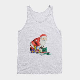 Cute santa with toys wrapping gifts for christmas Tank Top